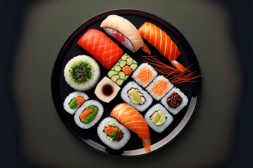Sushi in verschiedenen Varianten und Formen